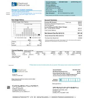 Gas Bill, Piedmont Gas